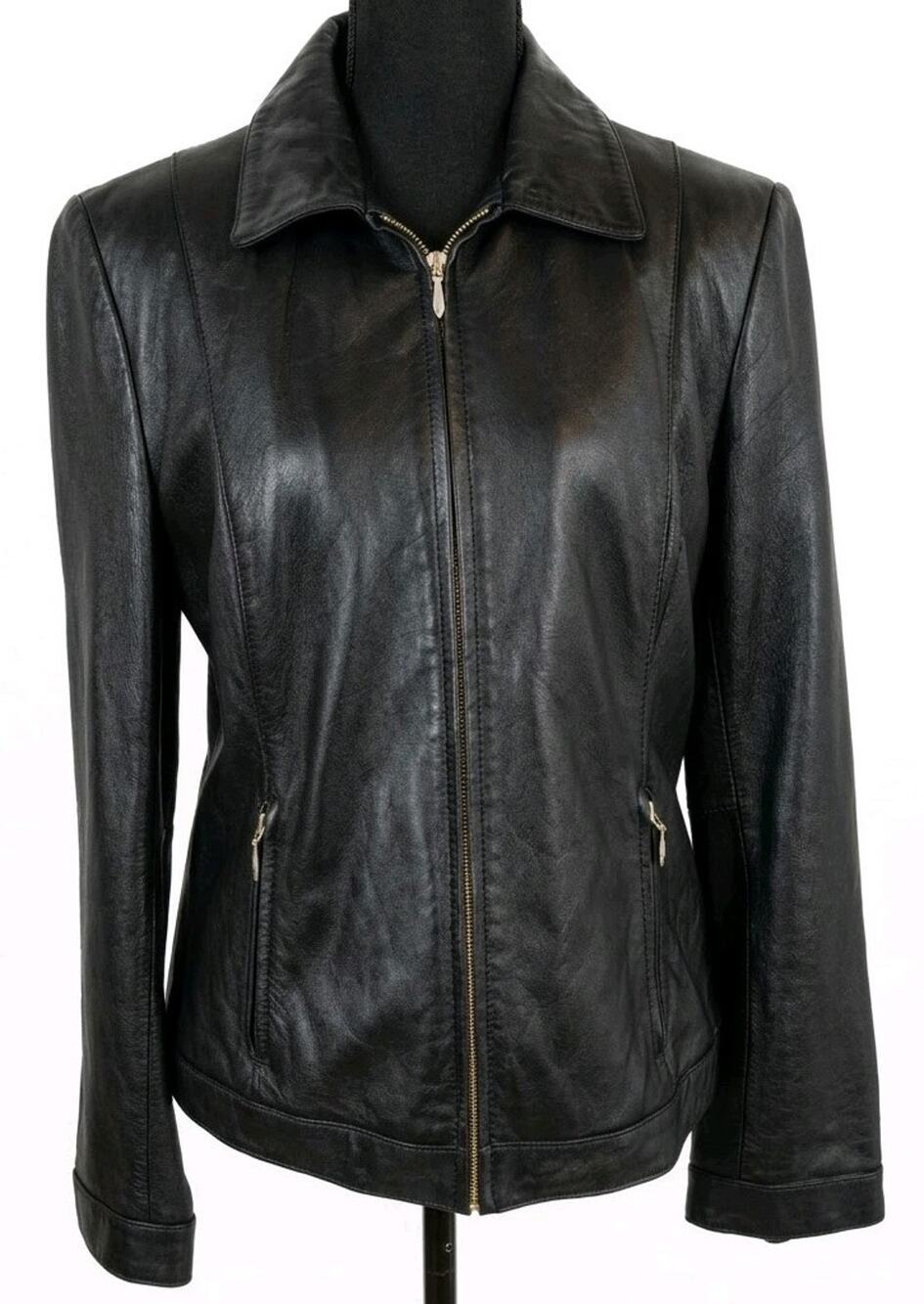 Wilsons Leather Maxima Womens M Black Leather Full Zip Jacket Thinsulate Lined